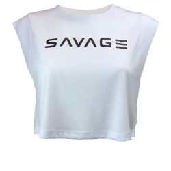 WOMEN'S CUT OFF SLEEVELESS CROP T white for women | SAVAGE BARBELL