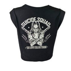 WOMEN'S CUT OFF SLEEVELESS CROP T black SUICIDE SQUAD for women | SAVAGE BARBELL