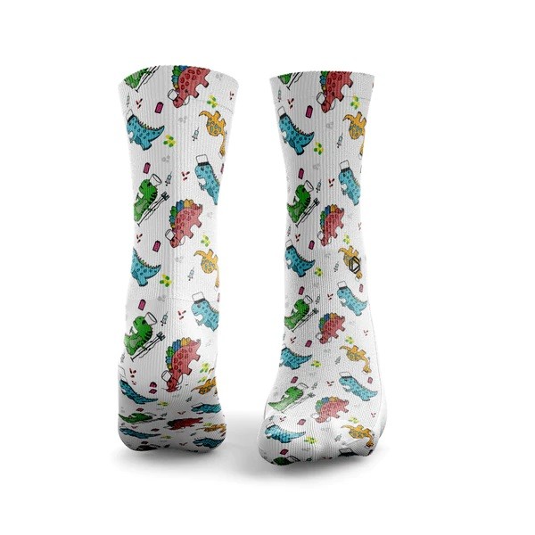 Chaussettes blanches DINOS HELP TOO | HEXXEE SOCKS — Blanc · Taille S (36-40)