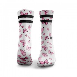 White workout PINK BUTTERFLIES 2 STRIPES socks I HEXXEE SOCKS