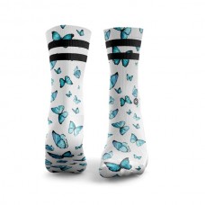 Chaussettes blanches BLUE BUTTERFLIES 2 STRIPES | HEXXEE SOCKS