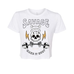 WOMEN'S CUT OFF SLEEVELESS CROP T black for women | SAVAGE BARBELL