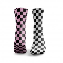 Chaussettes CHECKERBOARD HALF 'N' HALF  blanc rose| HEXXEE SOCKS