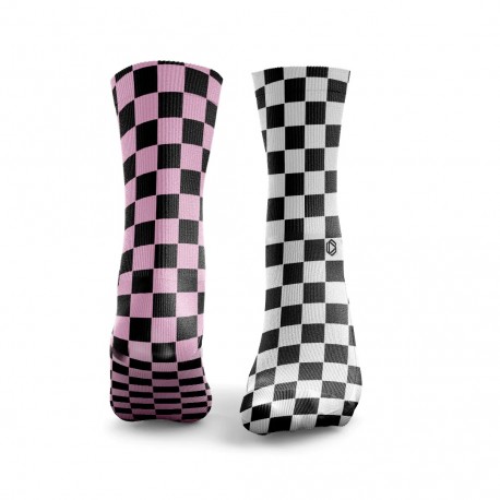 Pink White workout CHECKERBOARD HALF 'N' HALF socks | HEXXEE SOCKS