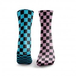 Chaussettes CHECKERBOARD HALF 'N' HALF bleu rose| HEXXEE SOCKS