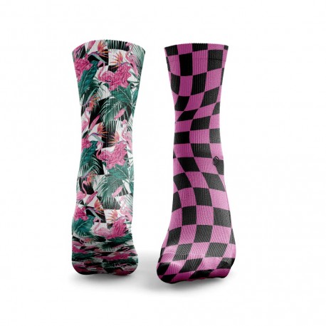 white pink workout FLAMINGO CHECKERWAVES socks | HEXXEE SOCKS