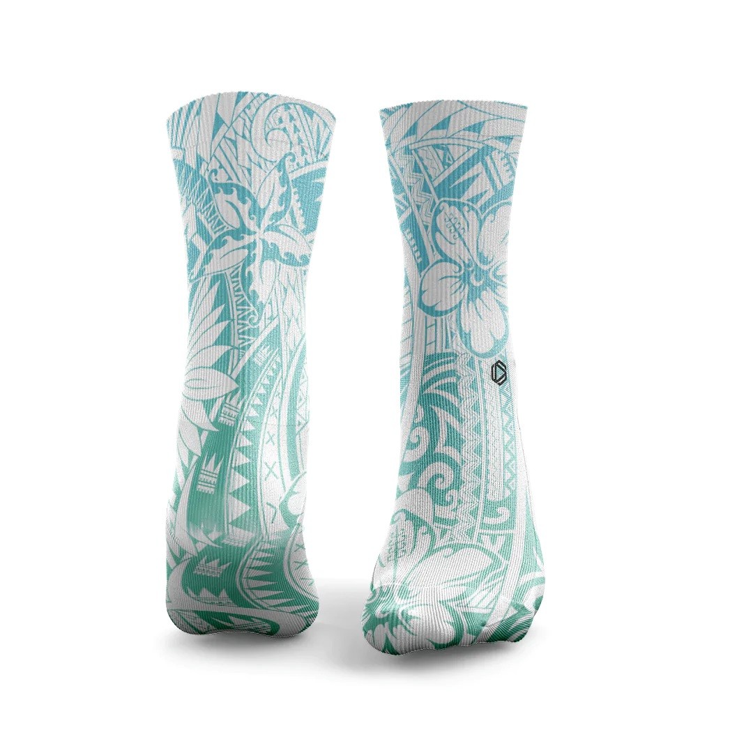 Chaussettes bleu vert POLYNESIAN TATTOO| HEXXEE SOCKS — Bleu / vert · Taille S (36-40)