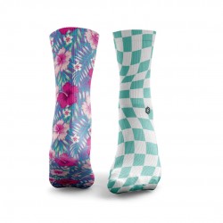 Chaussettes bleu violet FLORAL CHECKERWAVES| HEXXEE SOCKS