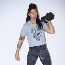 Crop t-shirt femme bleu chiné GORILLA OPS | VERY BAD WOD x WILL LENNART TATOO