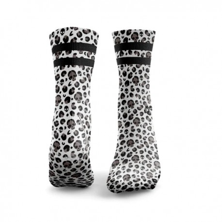 Chaussettes blanches LEOPARD SKULLS noir et blanc | HEXXEE SOCKS