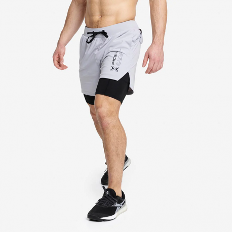 Short d'entraînement Homme PICSIL gris clair modèle COMPRESSION 2 en 1