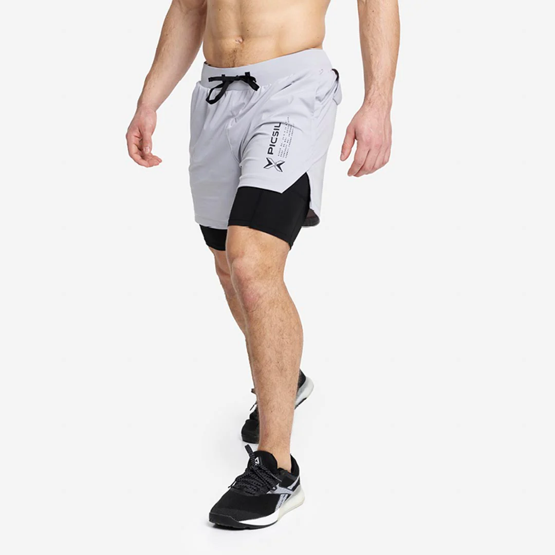 Short doublé legging COMPRESSION 2 en 1 gris clair| PICSIL — Gris · Taille L