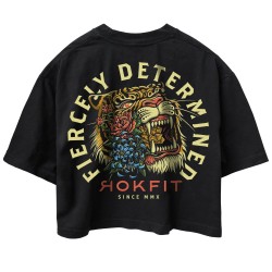 T-shirt femme Crop oversize noir FIERCELY DETERMINED | ROKFIT