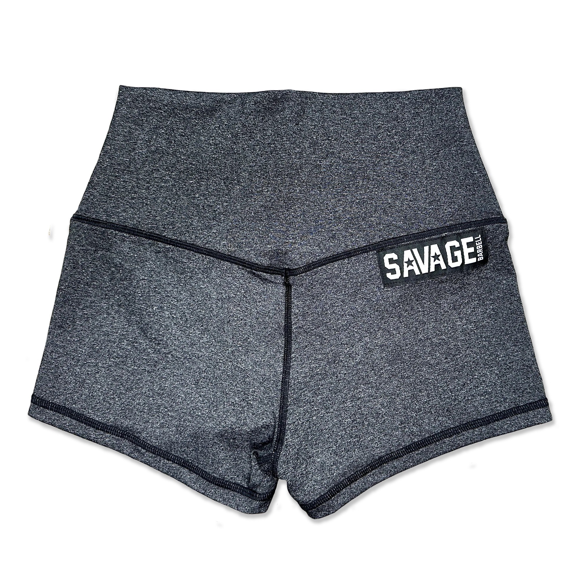 Short entrainement femme taille haute SAVAGE BARBELL noir HEATHER BLACK