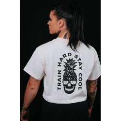 Unisex white oversized Crop Top TRAIN HARD STAY COOL | VERY BAD WOD