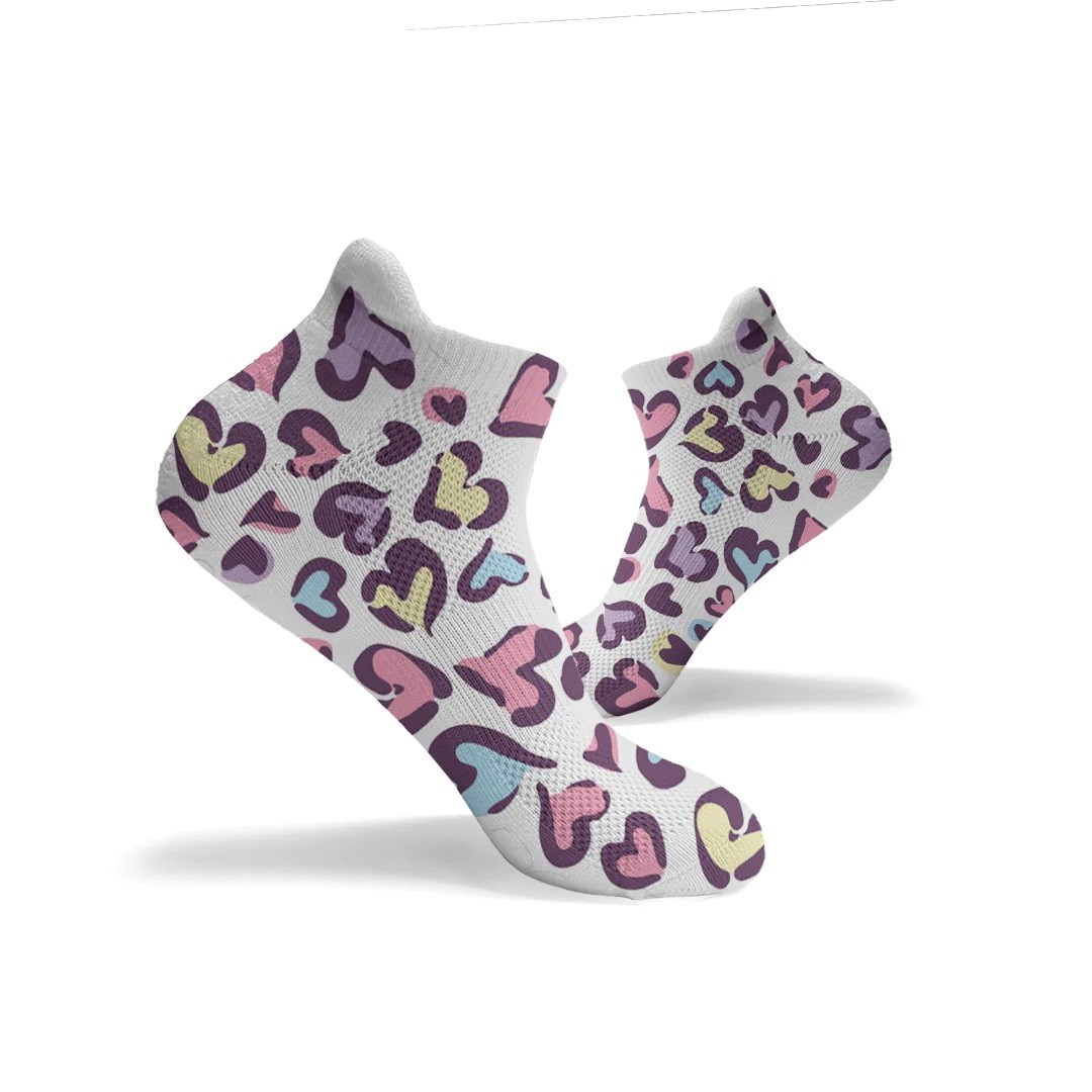 Socquettes blanches LEOPARD PRINT HEARTS ANKLE | HEXXEE SOCKS — Blanc · Taille M (40-43)