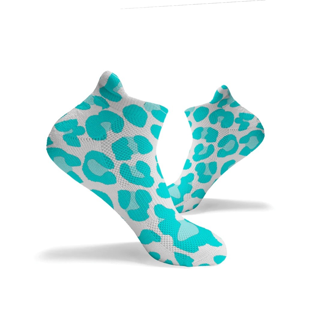 Socquettes blanches LEOPARD PRINT bright blue ANKLE | HEXXEE SOCKS — Blanc · Taille M (40-43)