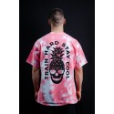 Unisex pink oversized T-Shirt TIE DYE TRAIN HARD STAY COOL | VERY BAD WOD