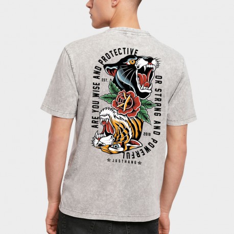 T-Shirt Oversize Homme PANTIGER gris délavé | JUSTHANG