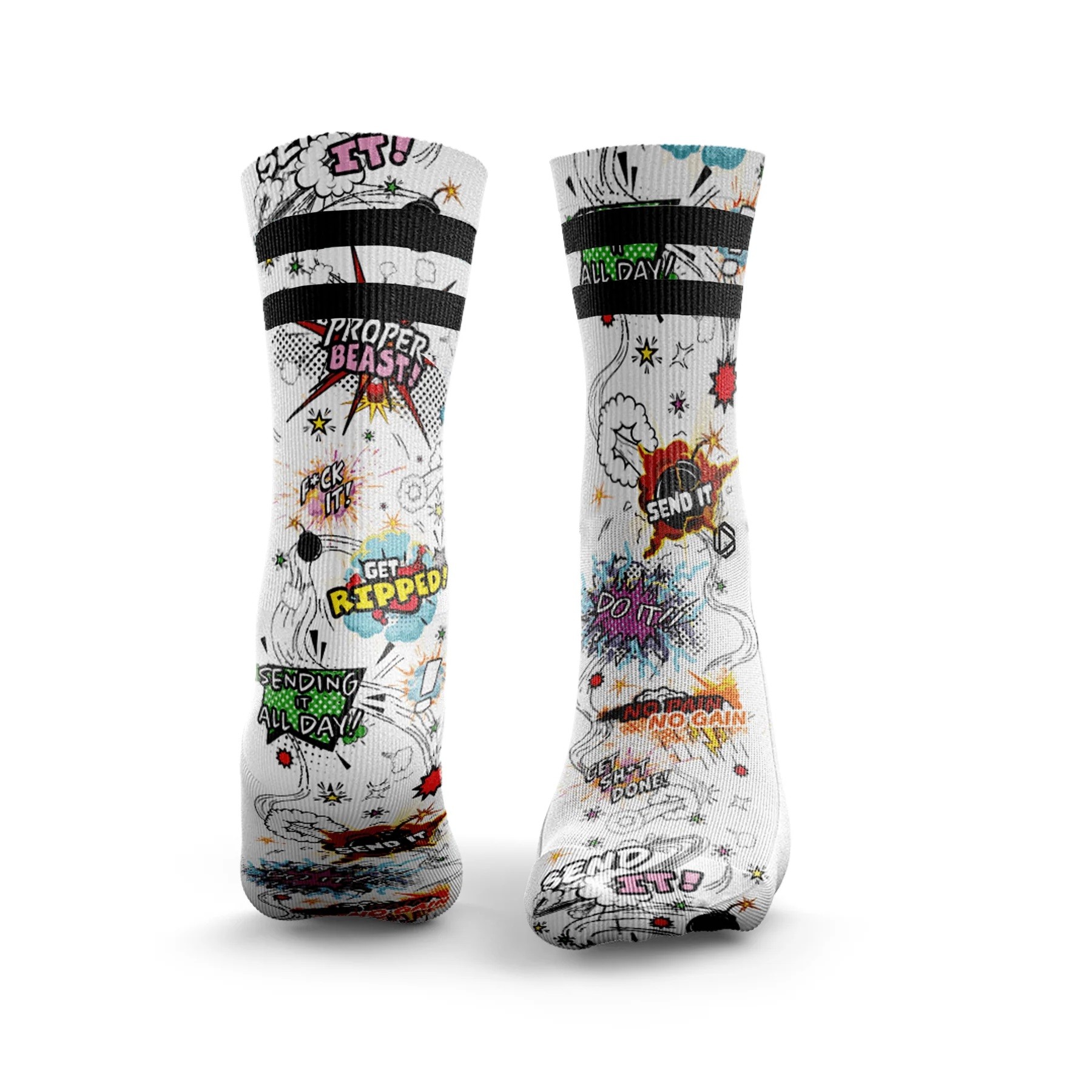 Chaussettes SEND IT 2.0 2STRIPE| HEXXEE SOCKS — Blanc · Taille S (36-40)