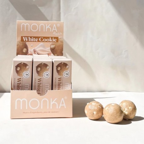 Energy ball protéinée bio Monka Balls White Cookie fabriquée à Lyon.