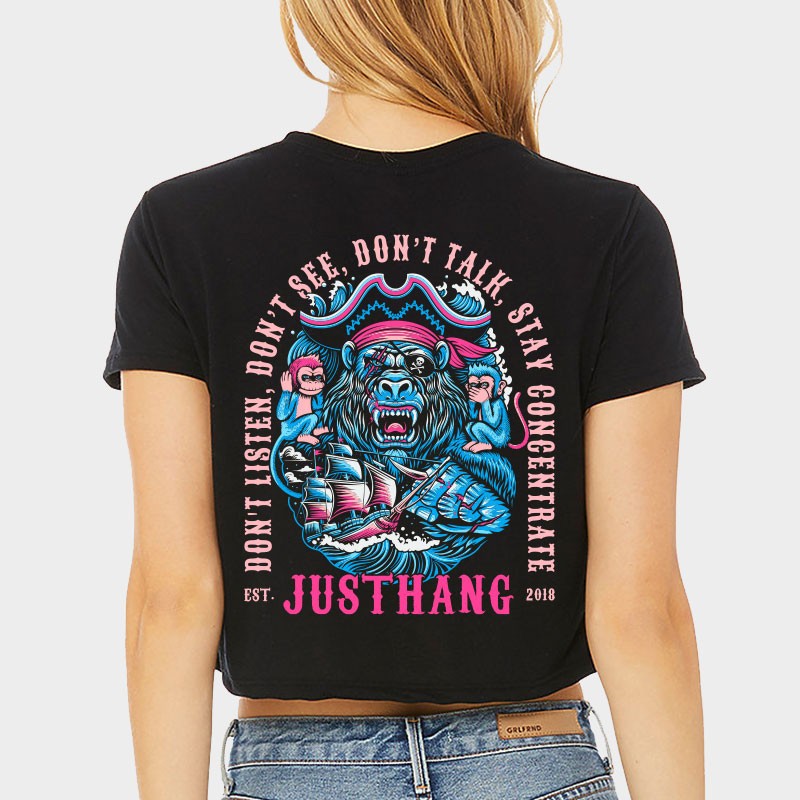 Crop Top Sport Femme JUSTHANG - The Monkey of Wisdom noir — Noir · Taille S
