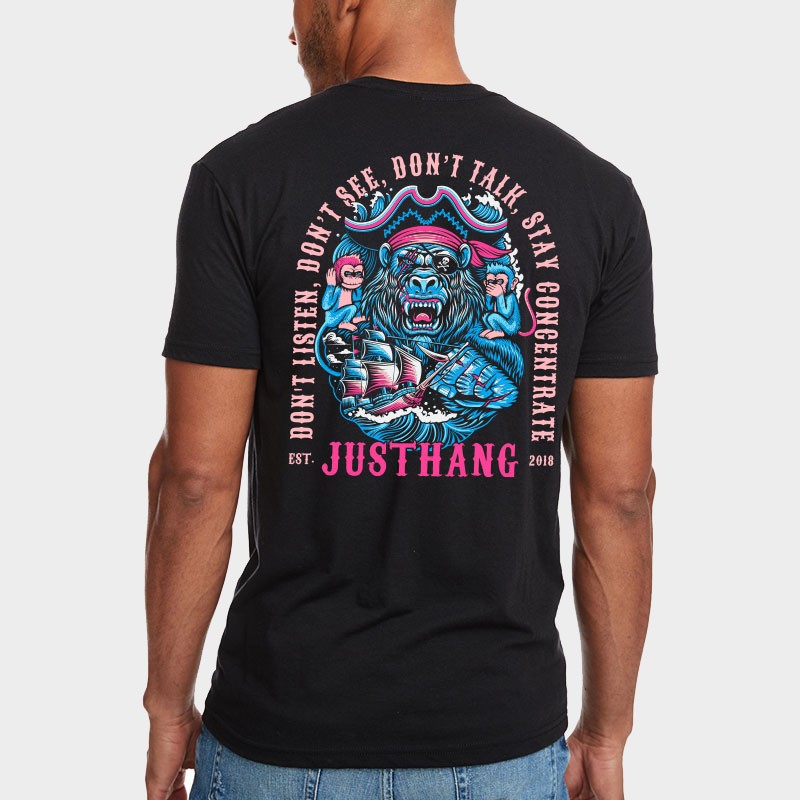 T-shirt sport noir unisexe JUSTHANG - The Monkey of Wisdom — Noir · Taille S