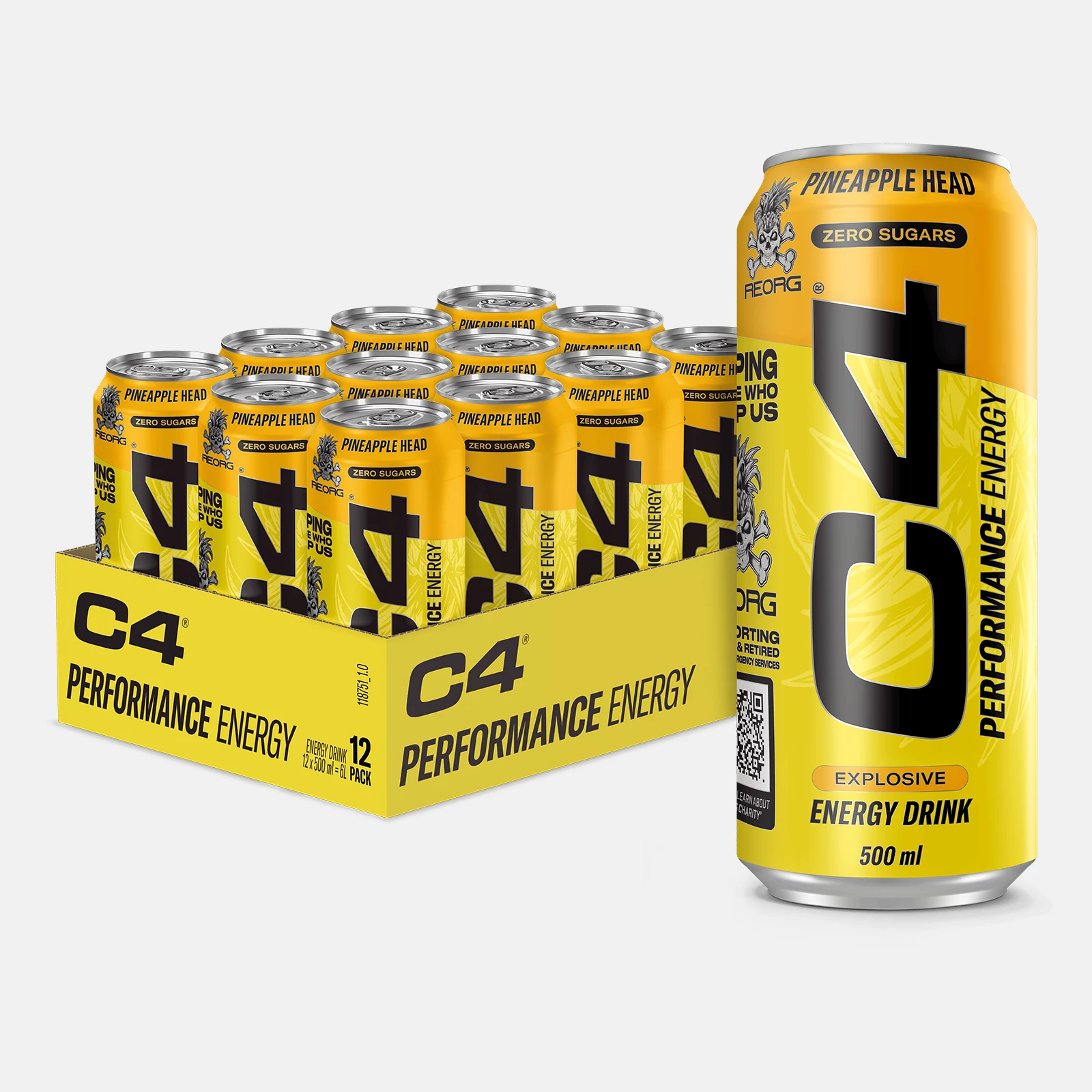 C4 Performance Energy Booster - Pineapple Head - pack de 12 — Ananas (Pineapple Head) · Taille Pack de 12 Canettes