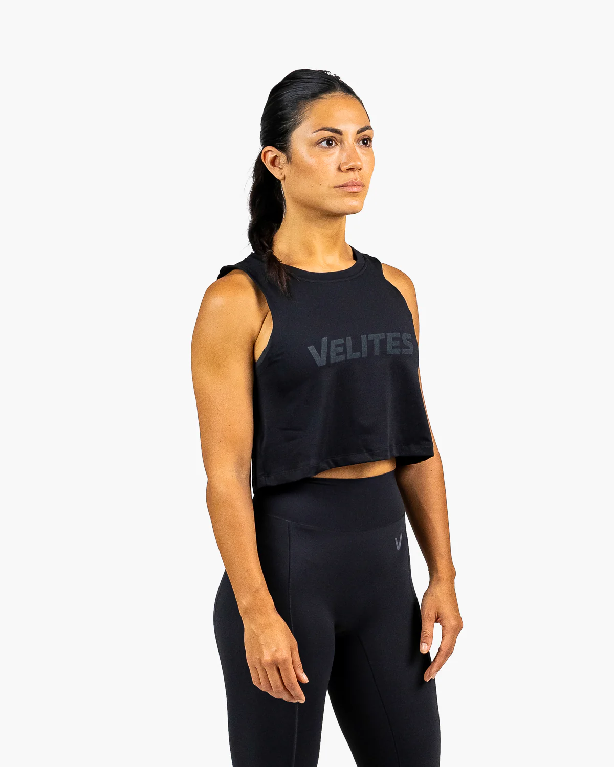 Tank crop top VELITES HOLO noir - Respirant et technique — Noir · Taille L