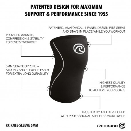 Rehband Knee Support With Patella Opening - 5mm Neoprene, Color: Black, Size: XS
