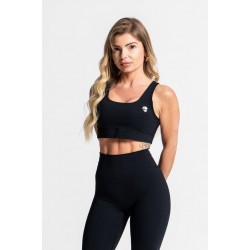 Brassière sport noire Regina – vue de face sur modèle