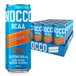 NOCCO Pêche – Boisson BCAA sans sucre (Pack 24)