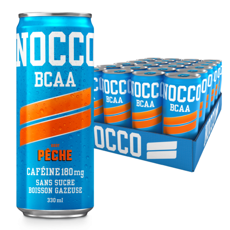 NOCCO Pêche – Boisson BCAA sans sucre (Pack 24)