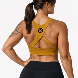 Crop brassière femme Very Bad Wod jaune moutarde pour CrossFit, fitness et training respirant