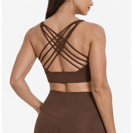 Brassière sport femme Very Bad Wod marron dos croisé pour CrossFit et musculation