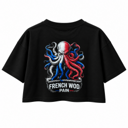 Vue arrière du crop top French WOD Pain avec poulpe tricolore.