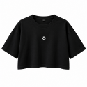 French Wod Engine de face : crop top noir oversize et emblème blanc.