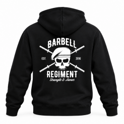 Sweat Heavy Duty Hoodie 2 noir – imprimé Barbell Regiment Strength & Honor au dos