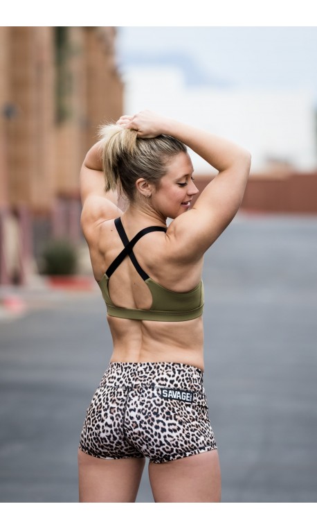 Women's workout short SAVAGE BARBELL brown LEOPARD model