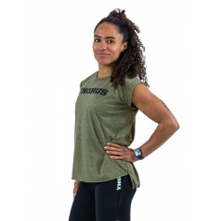 T-shirt green khaki rolled up sleeves for women | THORUS