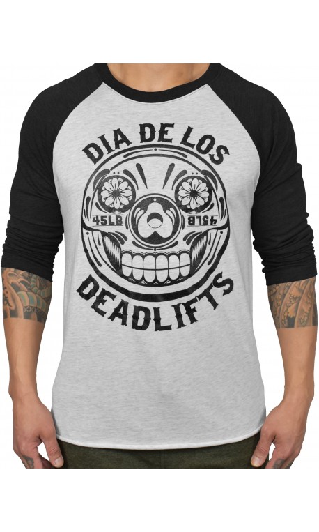 T-Shirt manches 3/4 unisexe noir/blanc DIA DE LOS DEADLIFTS| PROJECT X
