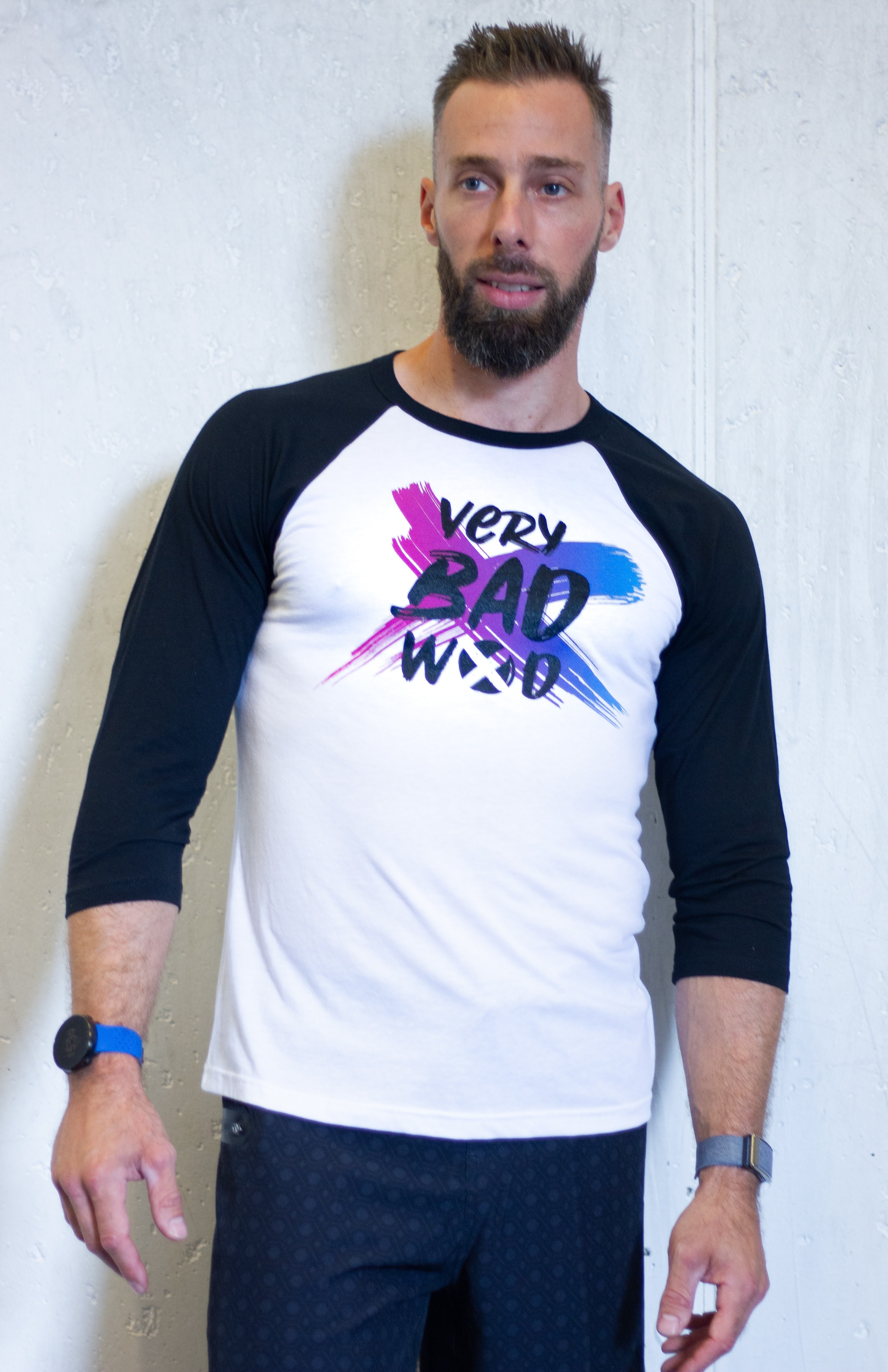 Baseball T-shirt unisexe noir et blanc BRUSH Original | VERY BAD WOD — Noir · Taille L