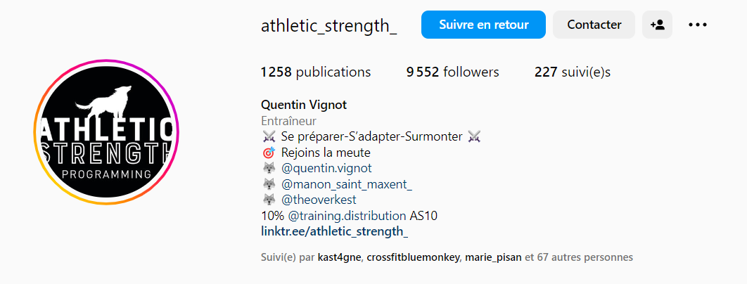 Programmation Athletic Strenght partenaire training distribution