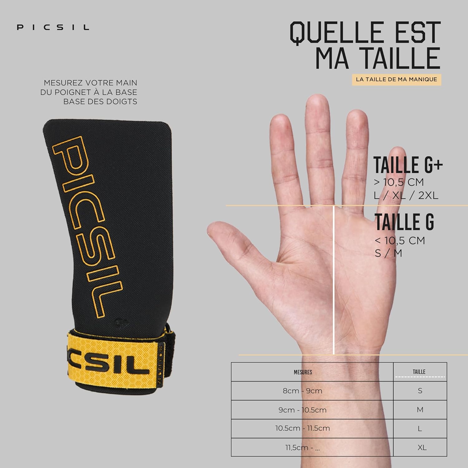 Guide des tailles maniques PICSIL golden eagle gold