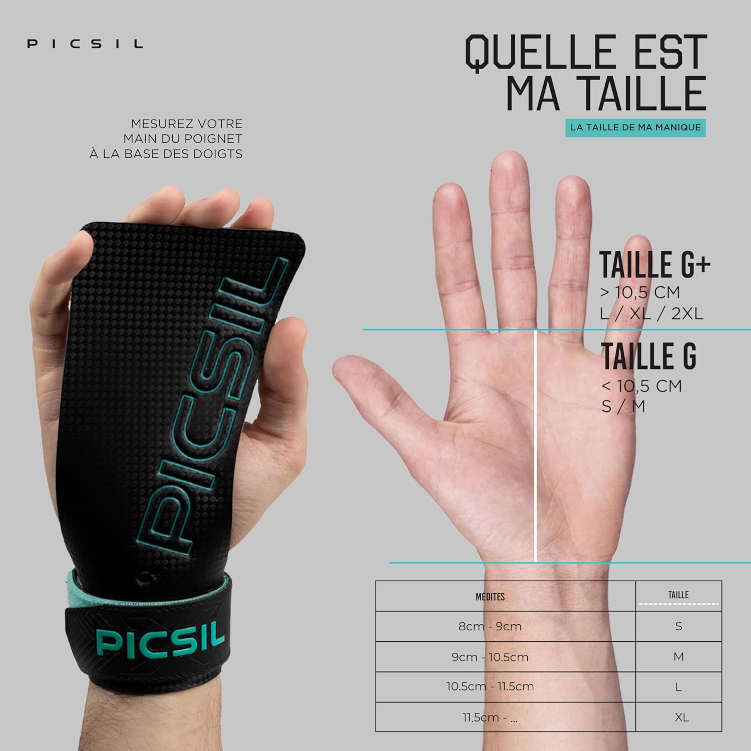 size chart PICSIL falcon grip