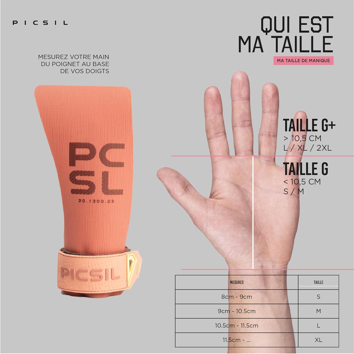 size chart PICSIL heron pink grips