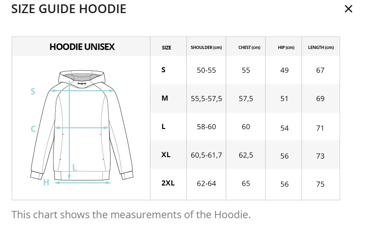 Guide des tailles hoodie crossfit games holo velites