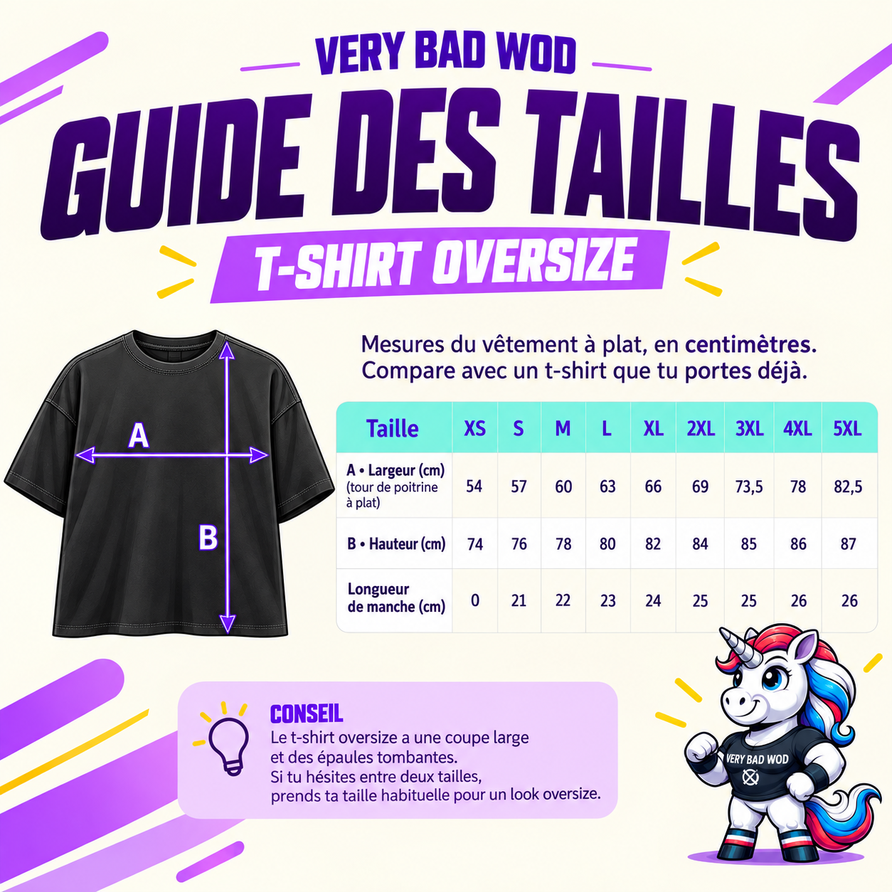 Gude des tailles t shirt oversize very bad wod