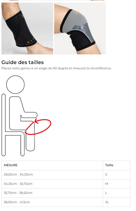 Guide des tailles PICSIL Training Distribution