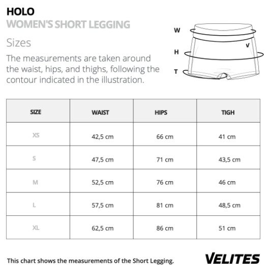 HOLO size chart woman short VELITES